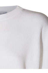 Women's White Cotton Mixed Sleeve Sweater