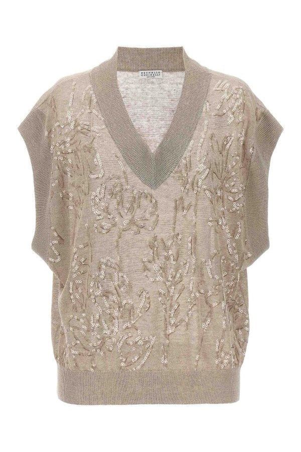 Women's Beige Linen Blend Sweater