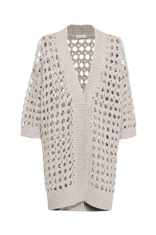 Brunello Cucinelli Women's Light Beige Openwork Sweater