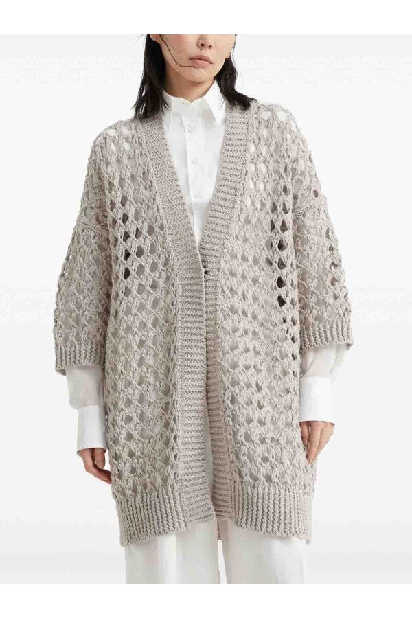 Brunello Cucinelli Women's Light Beige Openwork Sweater