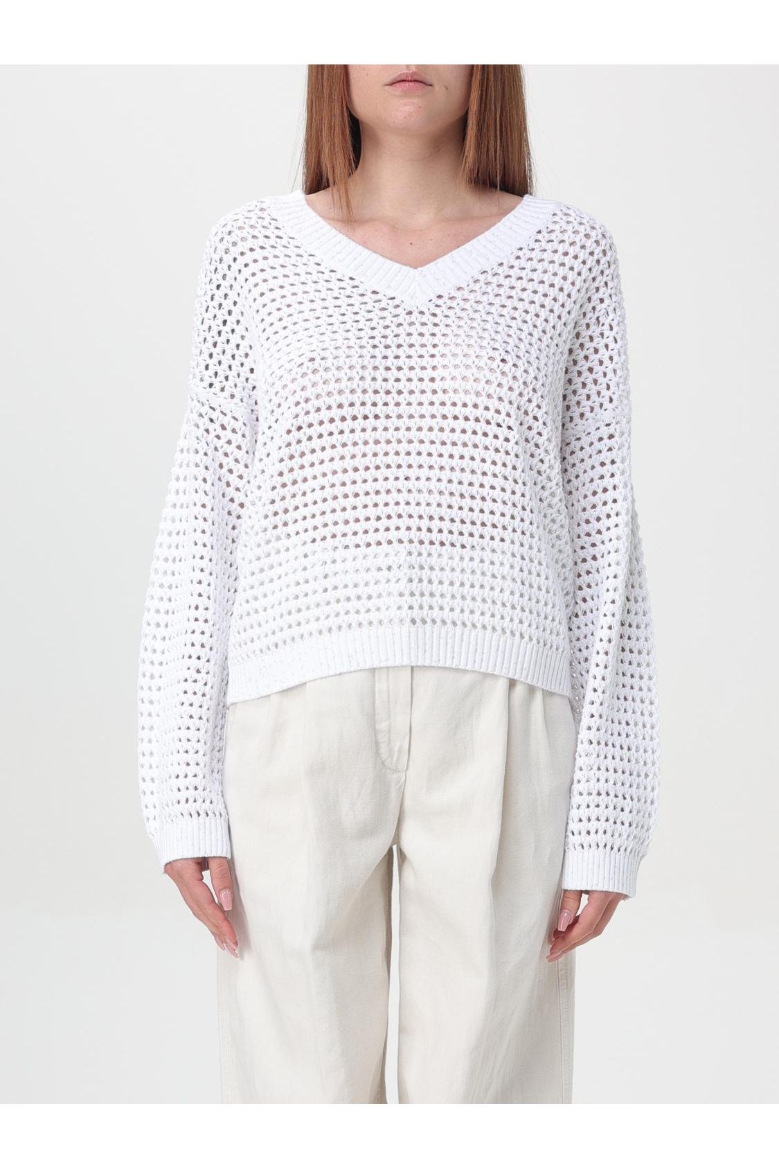 Women's White Openwork Cotton Sweater