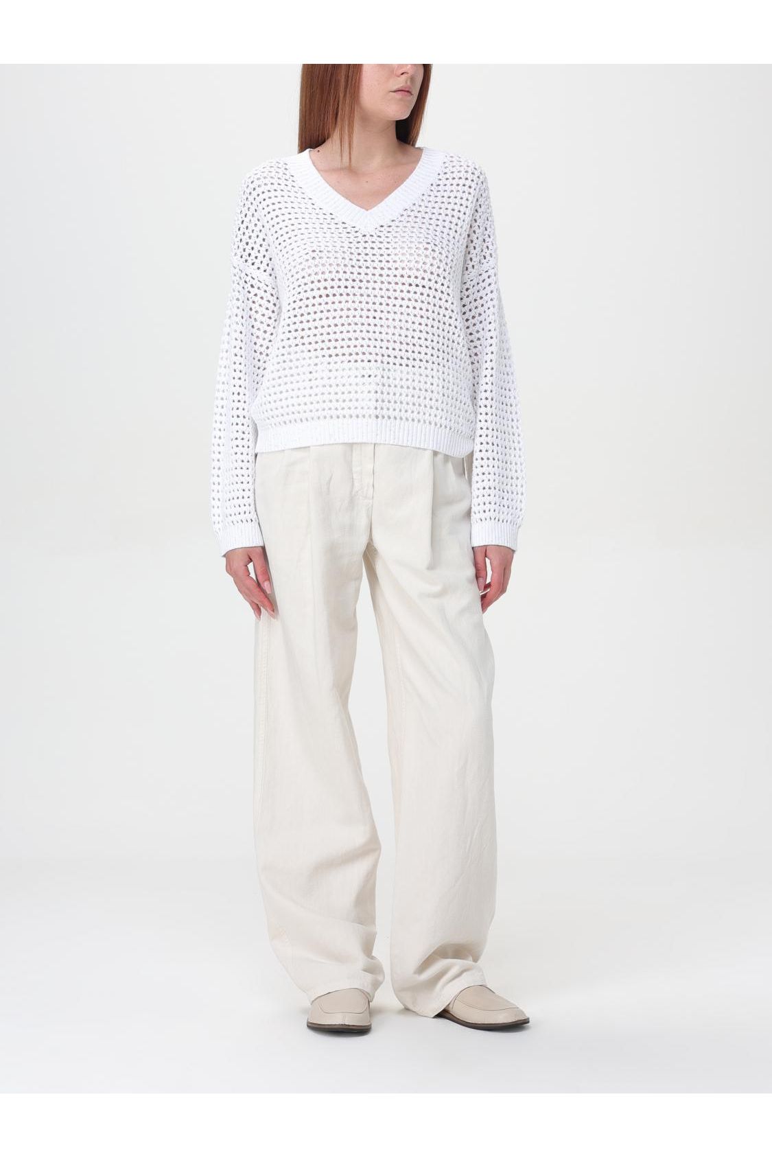 Women's White Openwork Cotton Sweater