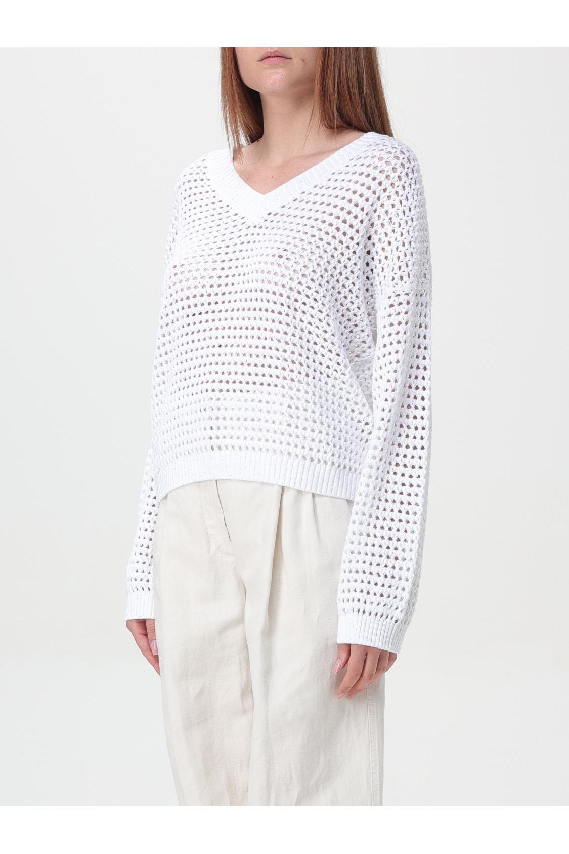 Women's White Openwork Cotton Sweater