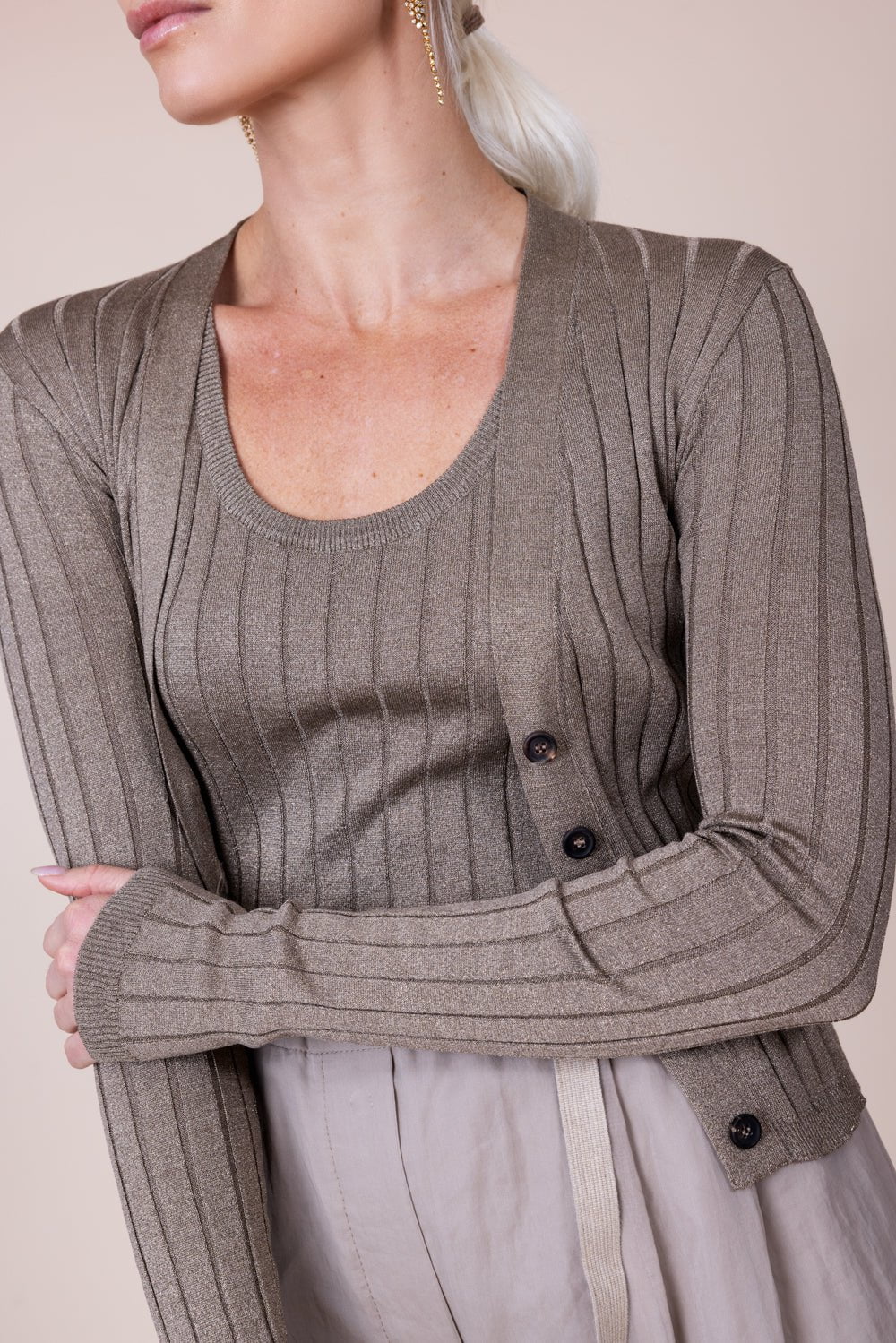 Women's Taupe Silk Blend Sweater