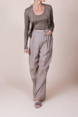 Women's Taupe Silk Blend Sweater