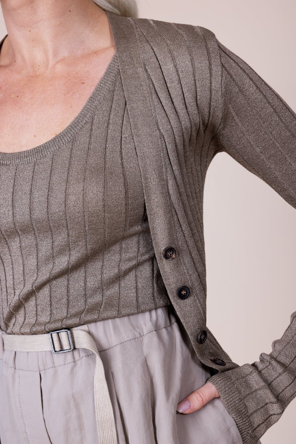 Women's Taupe Silk Blend Sweater