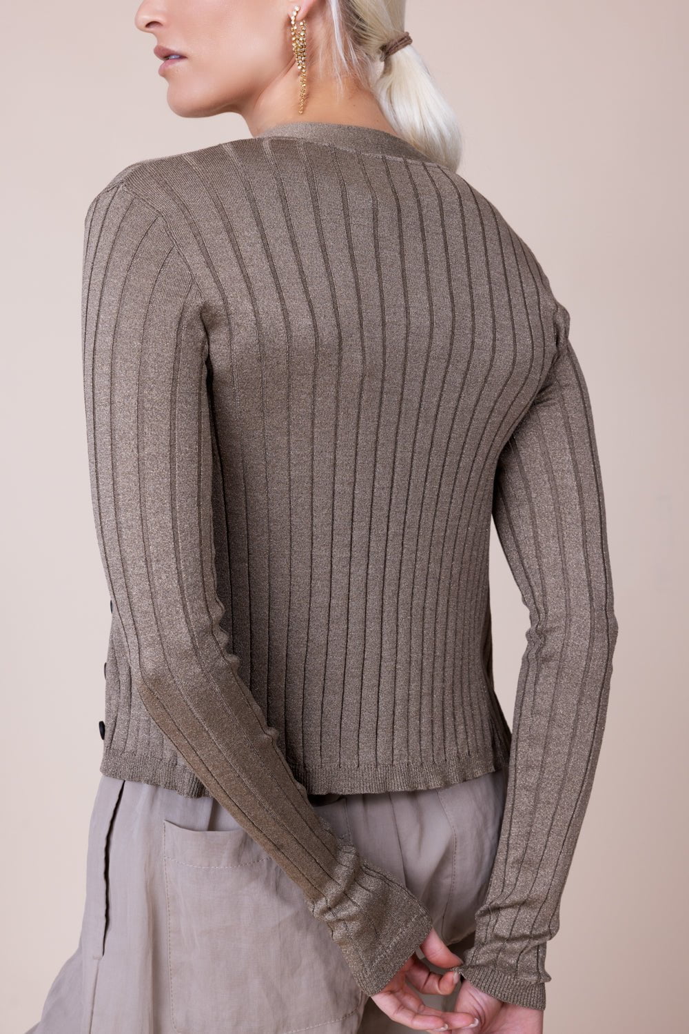 Women's Taupe Silk Blend Sweater