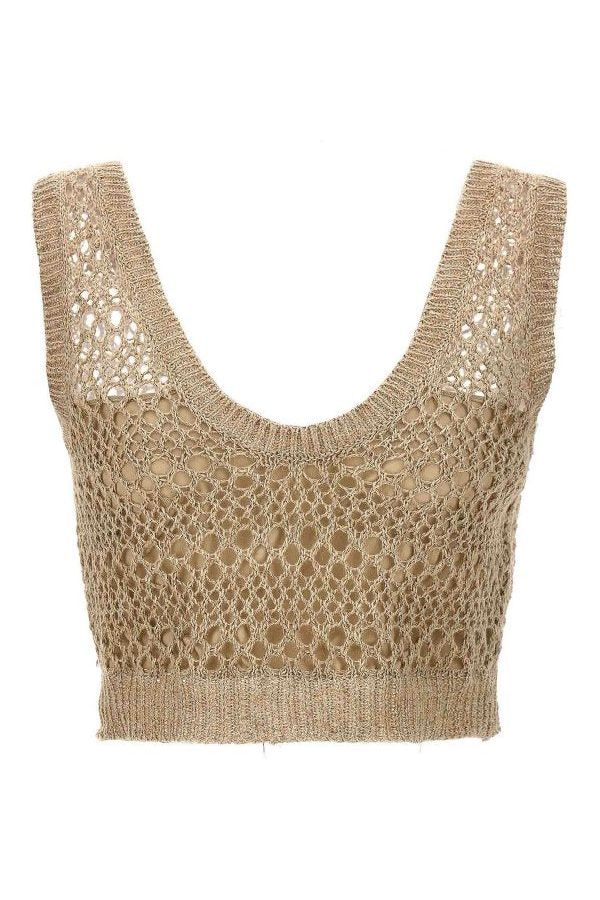 Women's Beige Linen Silk Knit Top