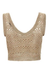 Women's Beige Linen Silk Knit Top