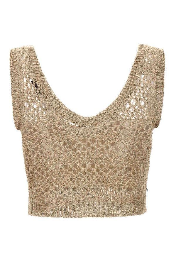 Women's Beige Linen Silk Knit Top