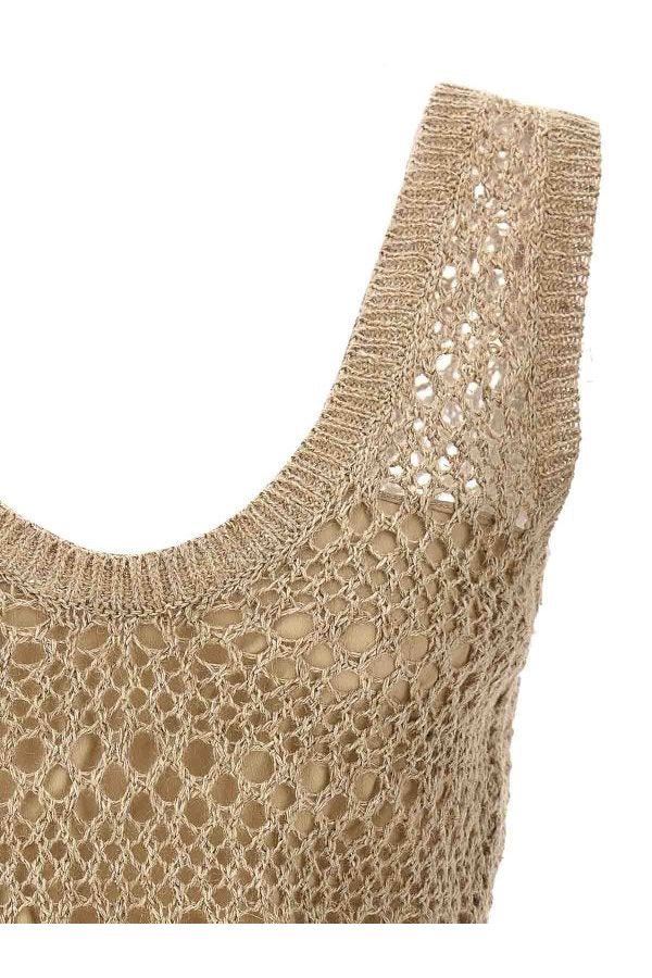 Women's Beige Linen Silk Knit Top