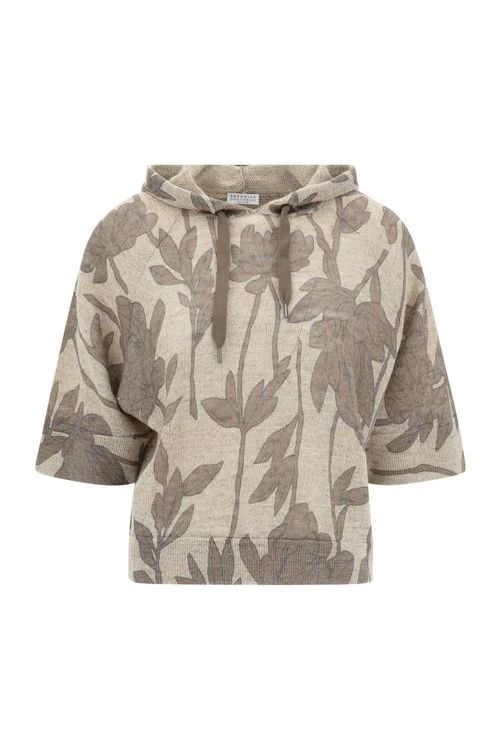 Brunello Cucinelli Women's Beige Floral Linen Silk Sweater
