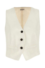 Brunello Cucinelli Women's Off White Linen Blend Vest