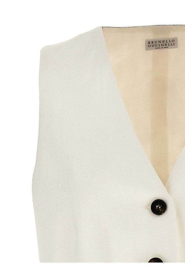 Brunello Cucinelli Women's Off White Linen Blend Vest