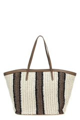 Brunello Cucinelli Women's White Beige Striped Woven Tote Bag