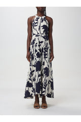 Women's Blue Floral Cotton Halter Dress
