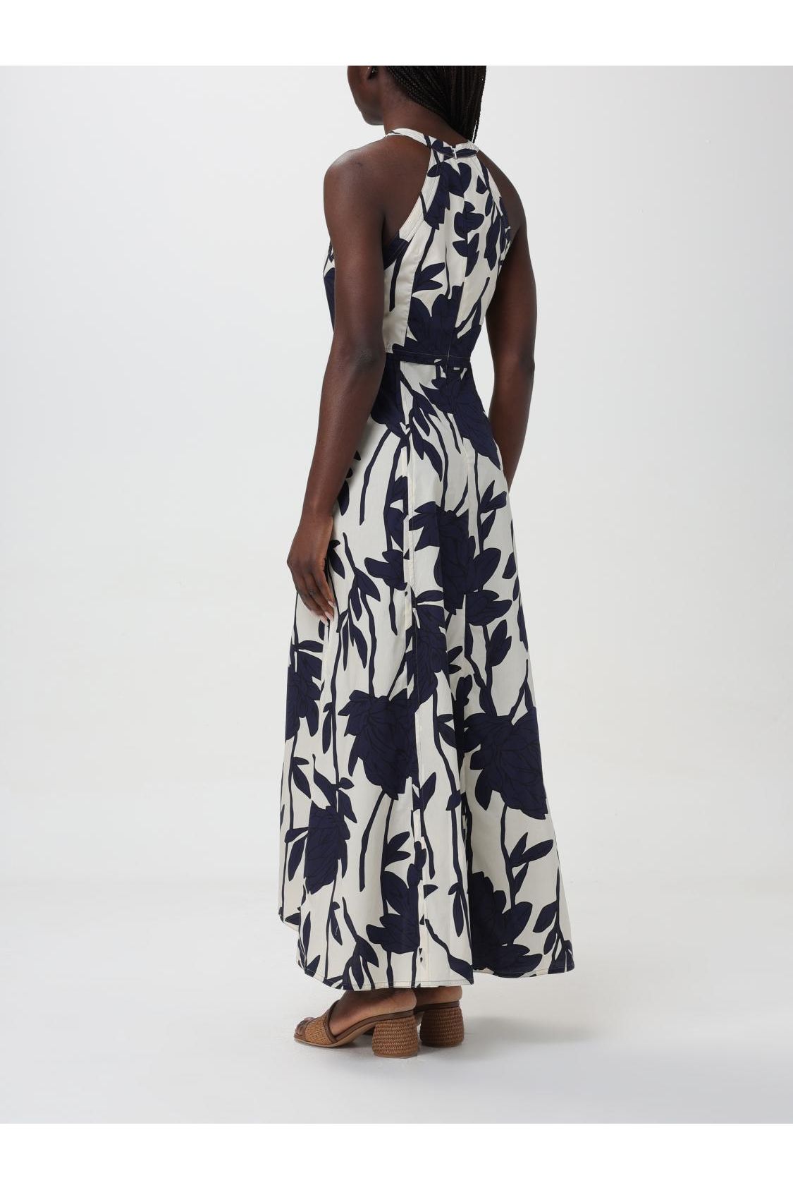 Women's Blue Floral Cotton Halter Dress
