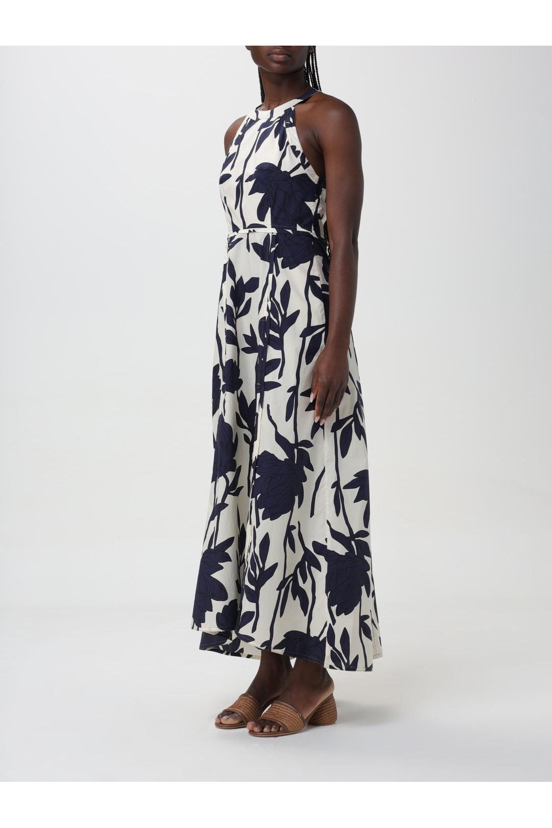 Women's Blue Floral Cotton Halter Dress