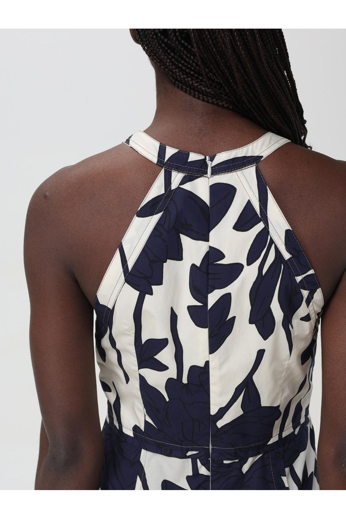 Women's Blue Floral Cotton Halter Dress
