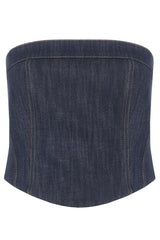 Brunello Cucinelli Women's Blue Cotton Blend Strapless Bustier Top