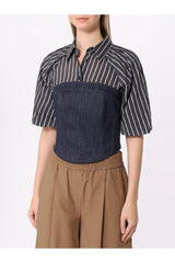Brunello Cucinelli Women's Blue Cotton Blend Strapless Bustier Top