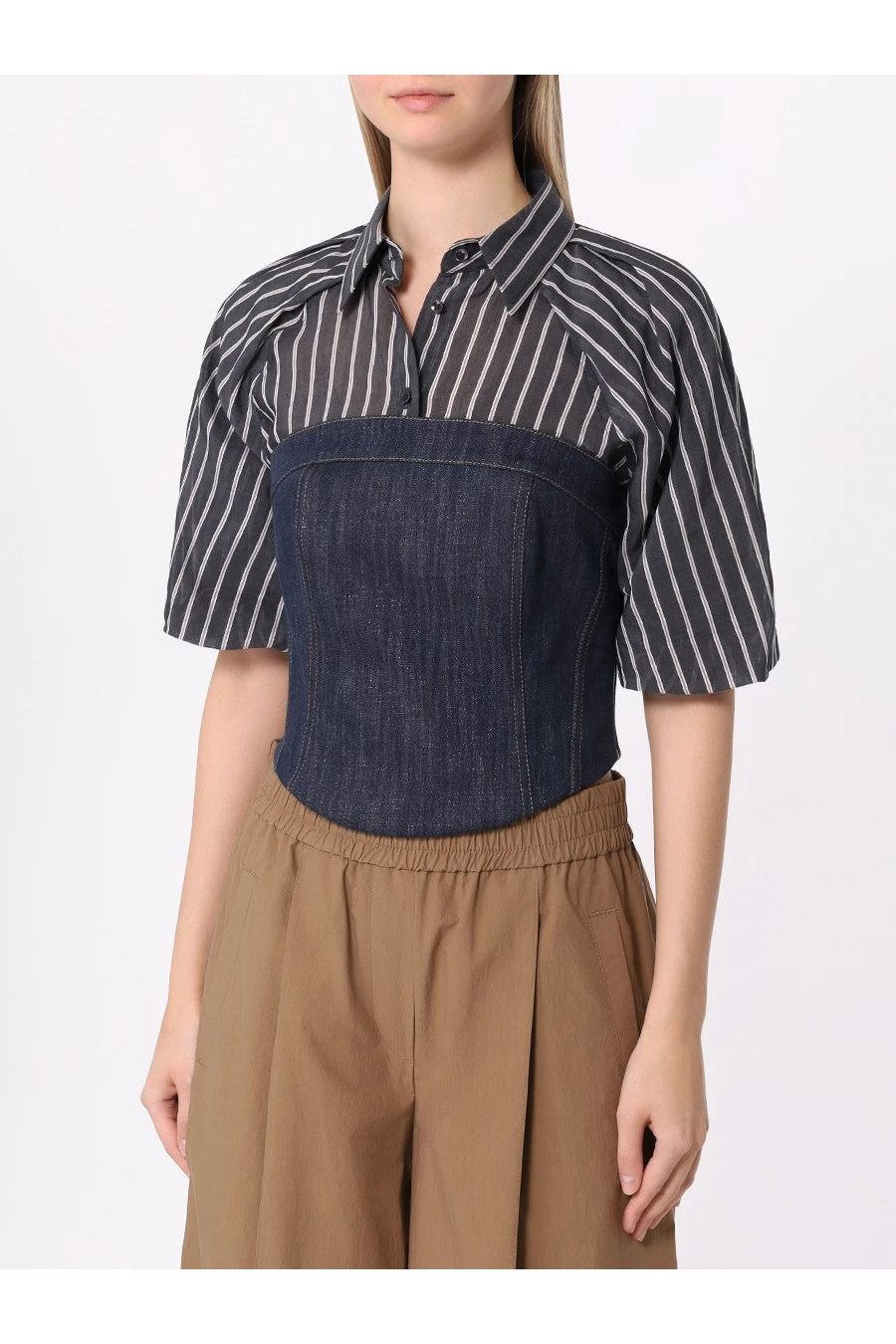 Brunello Cucinelli Women's Blue Cotton Blend Strapless Bustier Top