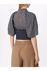Brunello Cucinelli Women's Blue Cotton Blend Strapless Bustier Top