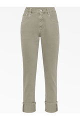 Women's Green Safari Cotton Straight Trousers With Cuffs