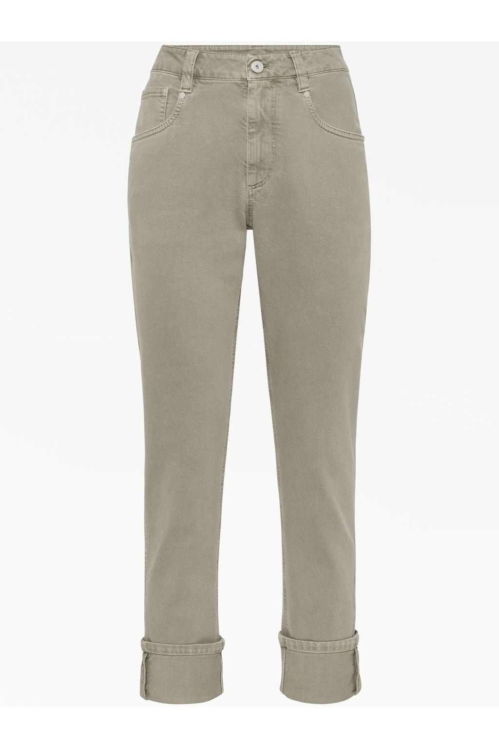 Women's Green Safari Cotton Straight Trousers With Cuffs