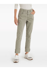 Women's Green Safari Cotton Straight Trousers With Cuffs