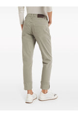 Women's Green Safari Cotton Straight Trousers With Cuffs