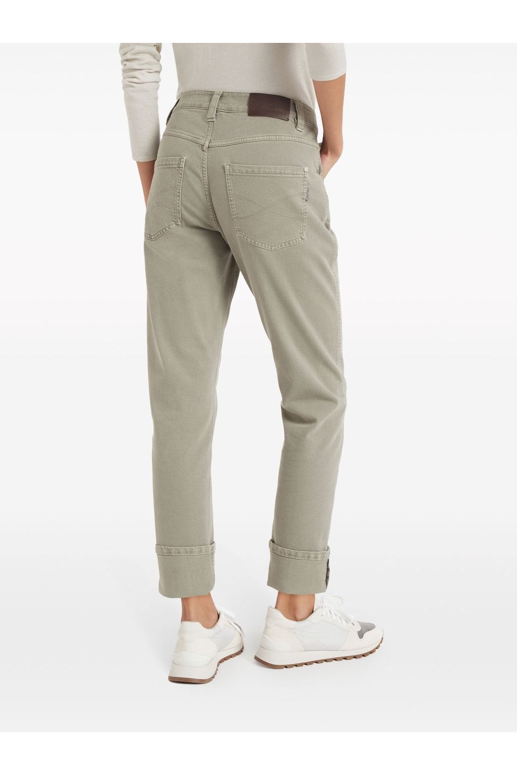Women's Green Safari Cotton Straight Trousers With Cuffs