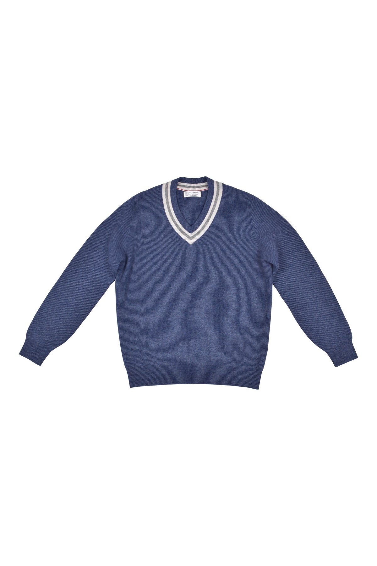 Men's Blue Ribbed Vneck Sweater