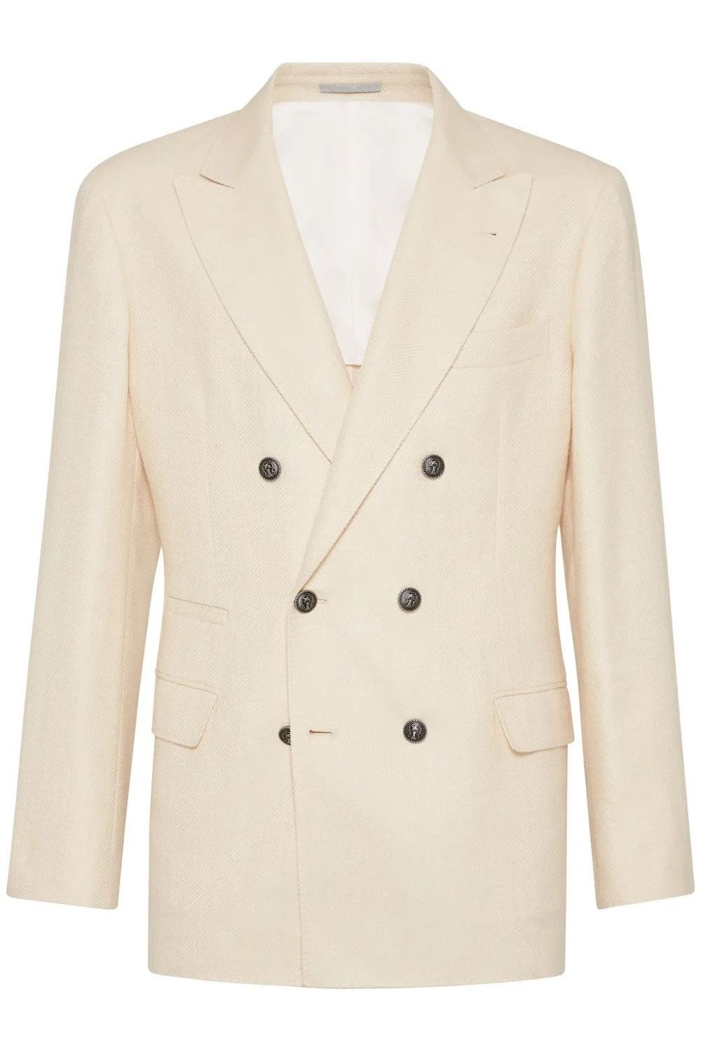 Men's Cream Wool Silk Linen Double Breasted Blazer