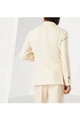 Men's Cream Wool Silk Linen Double Breasted Blazer