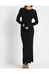 Women's Black Cotton Cable Knit Maxi Dress