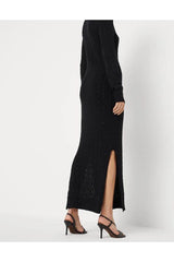 Women's Black Cotton Cable Knit Maxi Dress
