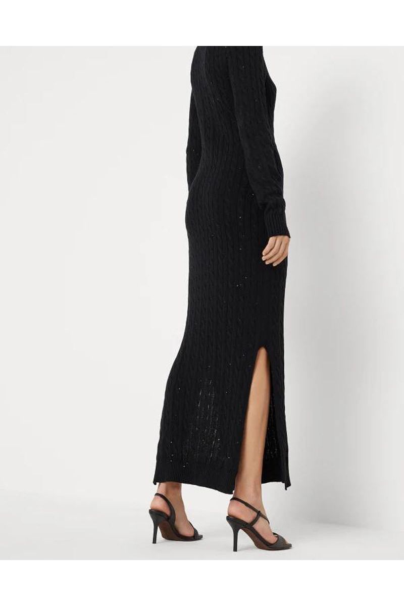 Women's Black Cotton Cable Knit Maxi Dress