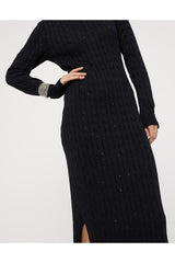 Women's Black Cotton Cable Knit Maxi Dress