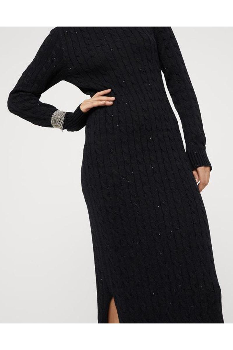 Women's Black Cotton Cable Knit Maxi Dress