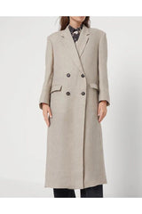 Women's Beige Linen Double Breasted Dress