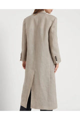 Women's Beige Linen Double Breasted Dress