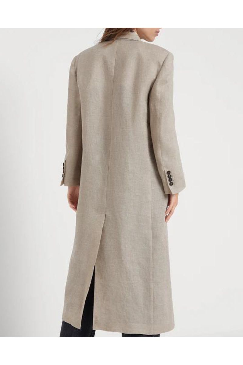 Women's Beige Linen Double Breasted Dress