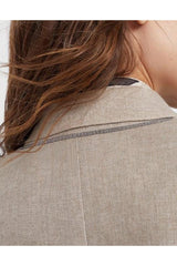 Women's Beige Linen Double Breasted Dress