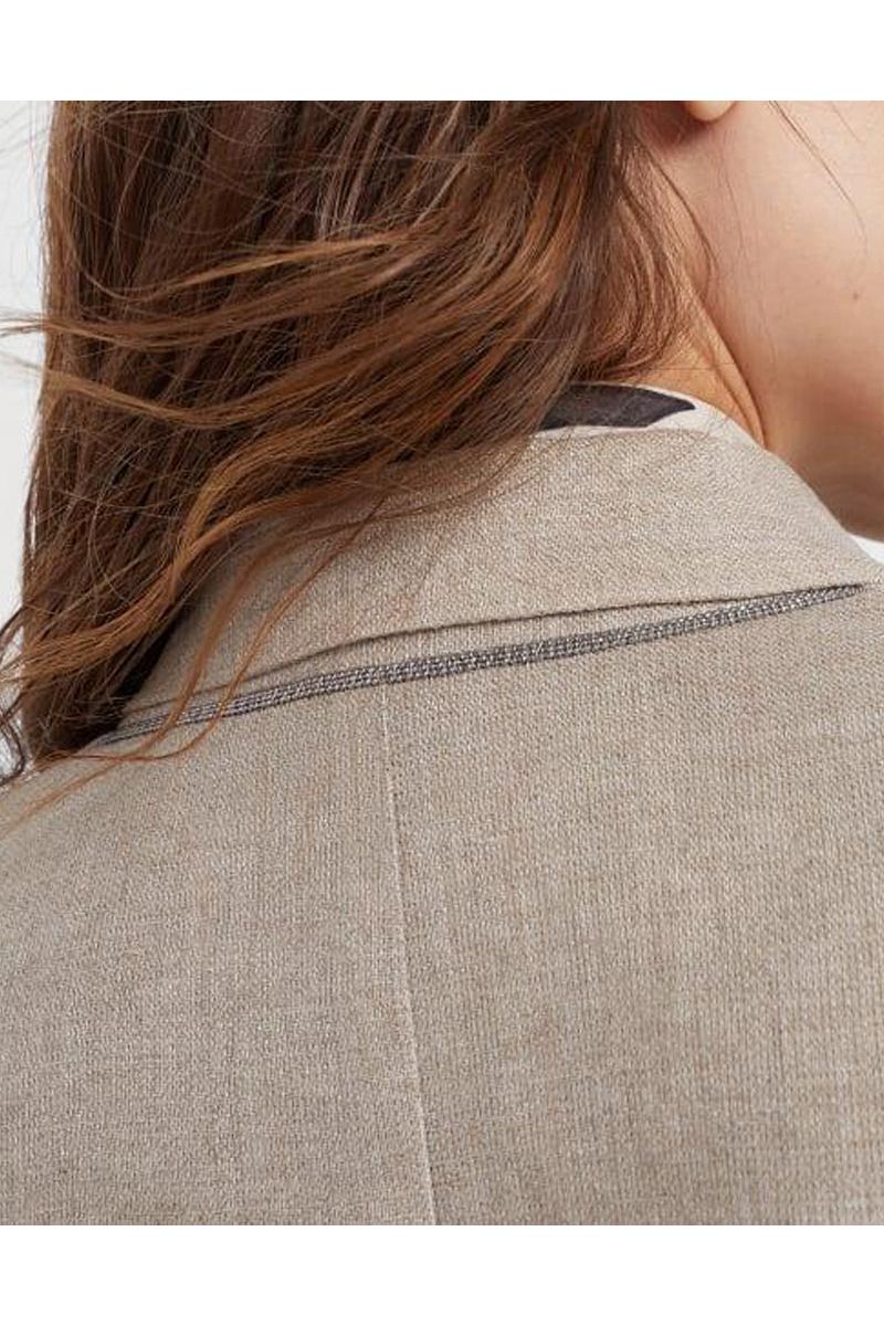 Women's Beige Linen Double Breasted Dress