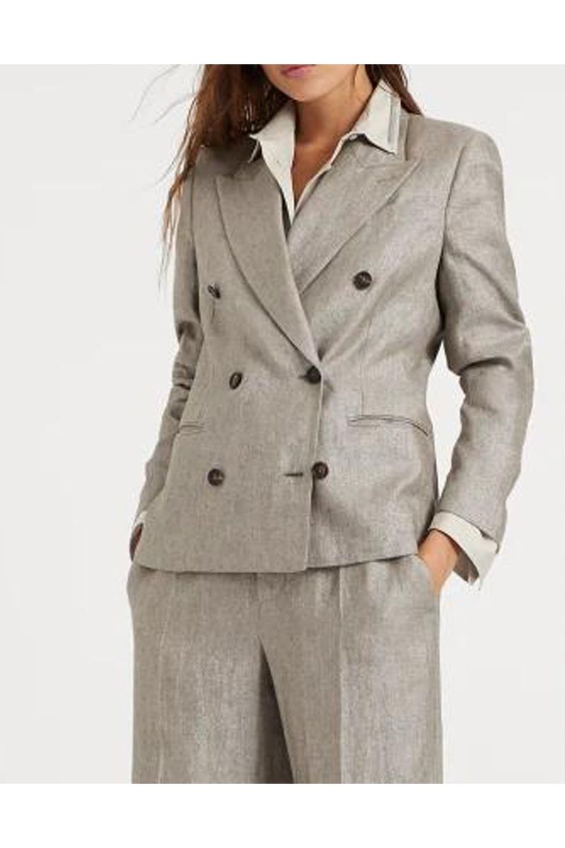 Women's Brown Linen Double-Breasted Blazer