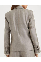 Women's Brown Linen Double-Breasted Blazer