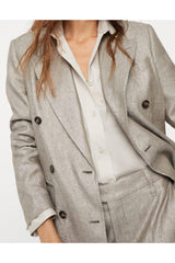 Women's Brown Linen Double-Breasted Blazer