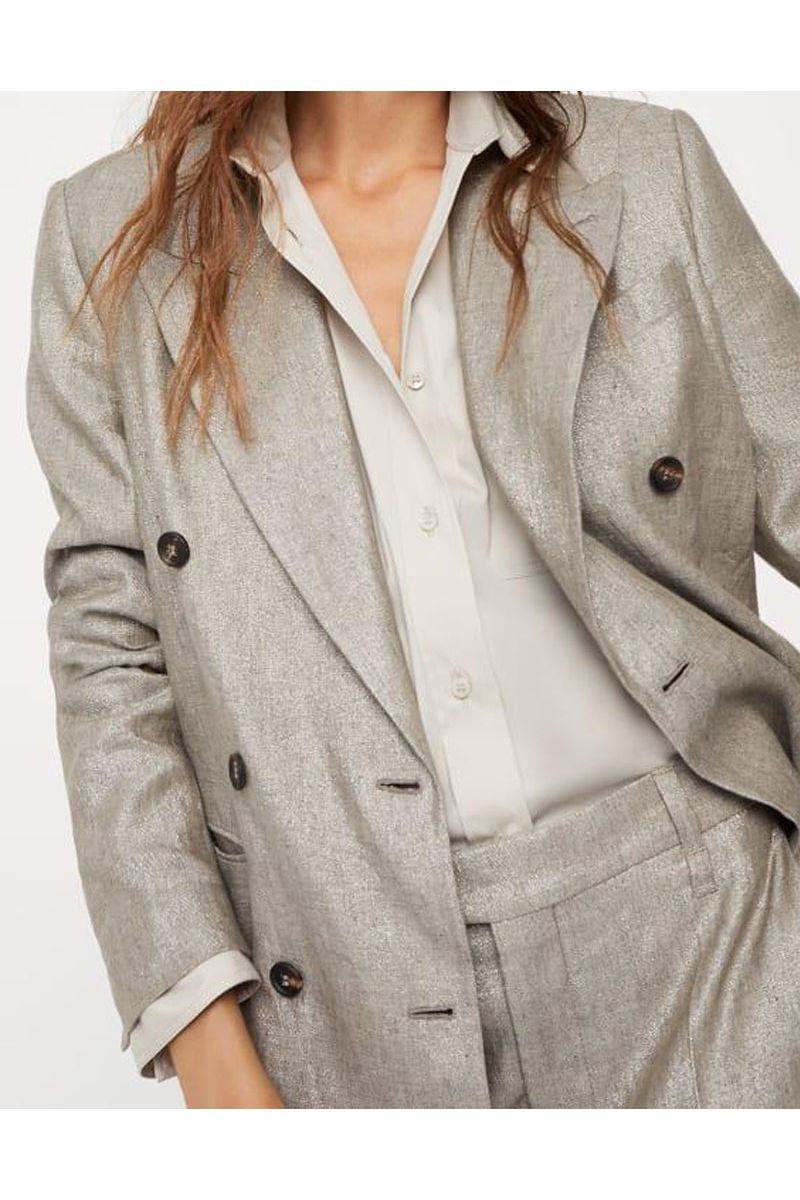 Women's Brown Linen Double-Breasted Blazer