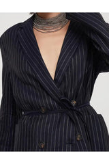 Women's Navy Pinstripe Cotton Jacket